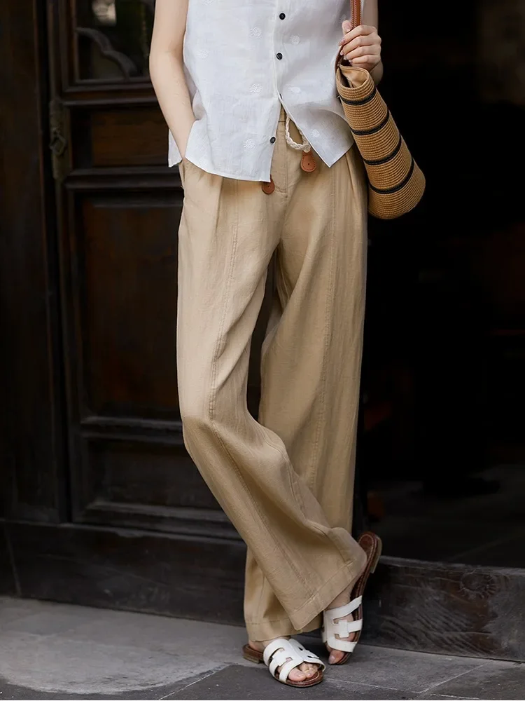 Casual Wide Leg Pants Women's Loose Straight Cut Linen Trousers Breathable Comfortable Commuting Spring Summer New Style