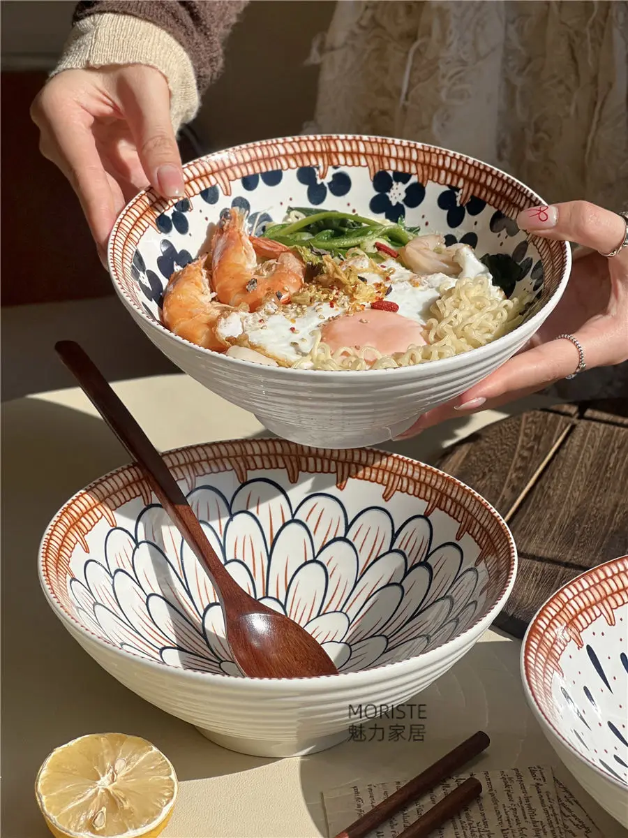 

7 Inches Japanese Ceramic Soup Bowl Home High-end Aesthetic Dessert Salad Food Dish Kitchen Lamian Noodles Bowl Tableware