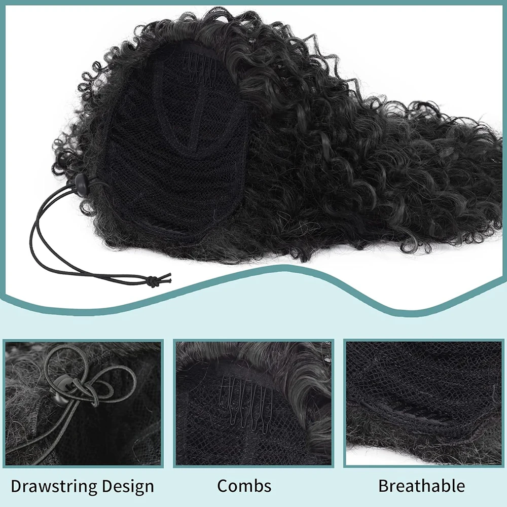 Drawstring Curly Ponytail Extension for African Women Afro Kinky Curly Hair Pieces Synthetic Heat Resistant