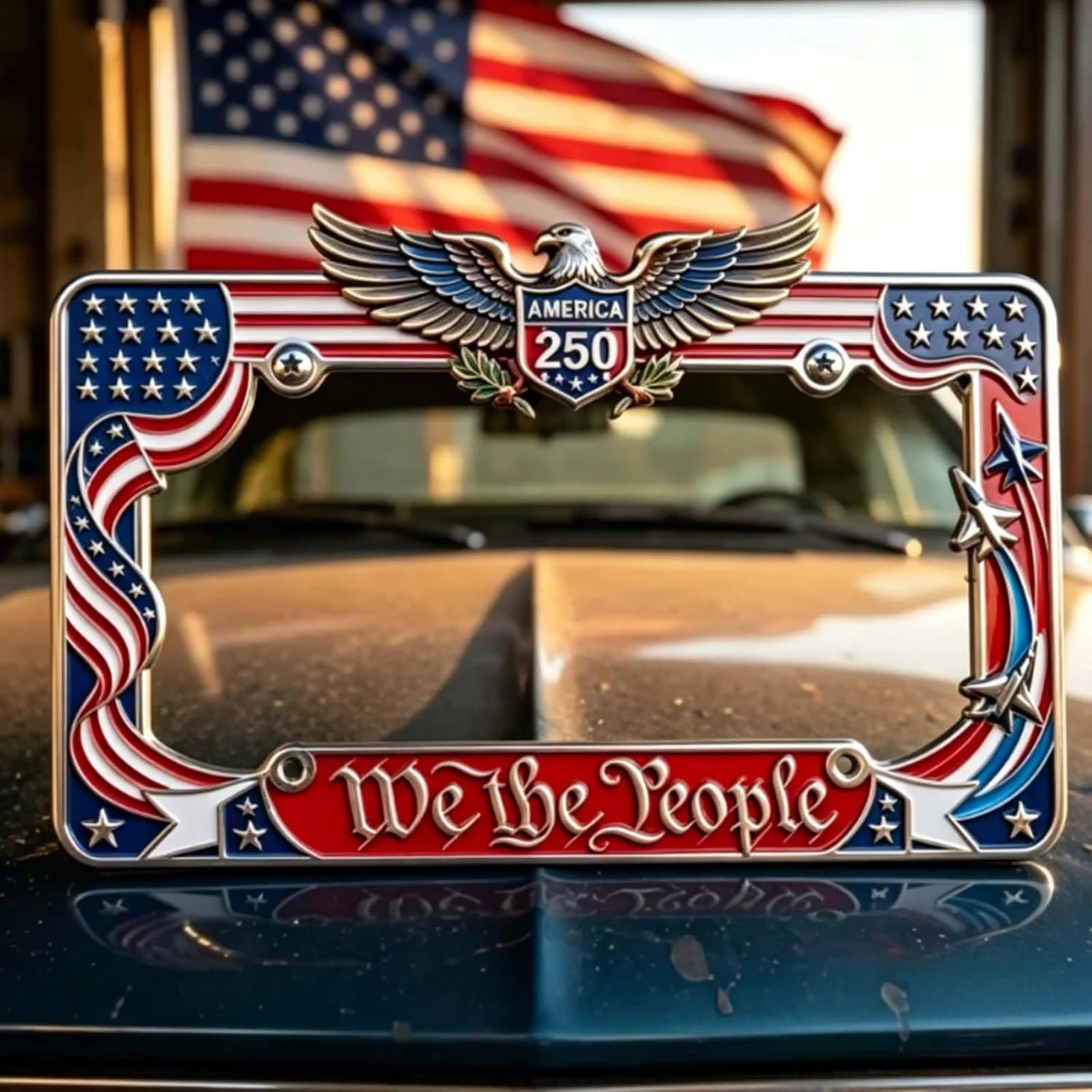 1/2pcs American Specifications License Plate Holder Selected American Flags With Screws Car Decoration Aluminum Alloy Car - view 3