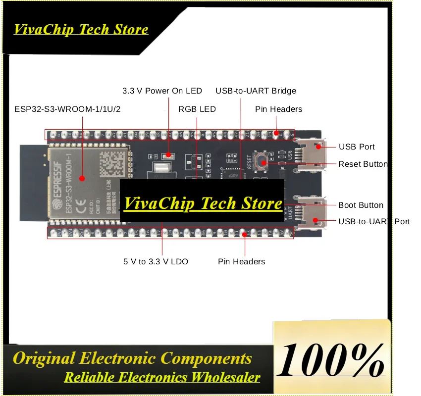 VivaCEspressif ESP32-S3-DevKitC-1 Development Board, Featuring The ESP32-S3-WROOM-2-N32R16V Module