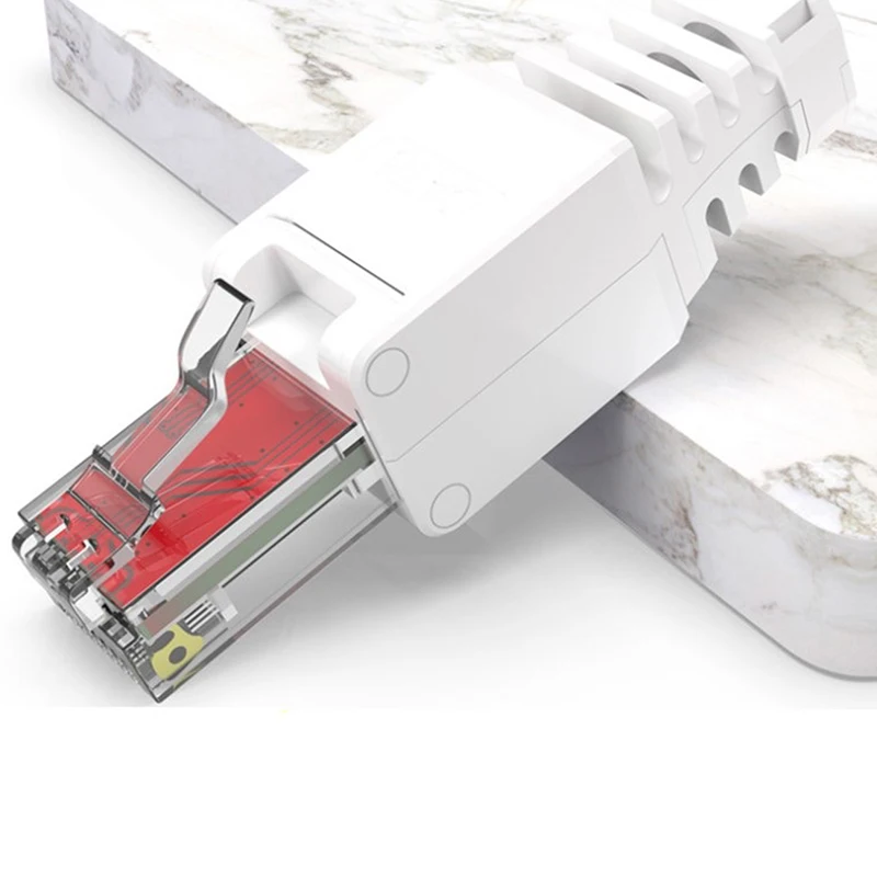 Conector blanco sin herramientas RJ45, conectores sin crimpado, Conector de cabeza de Cable Ethernet CCTV