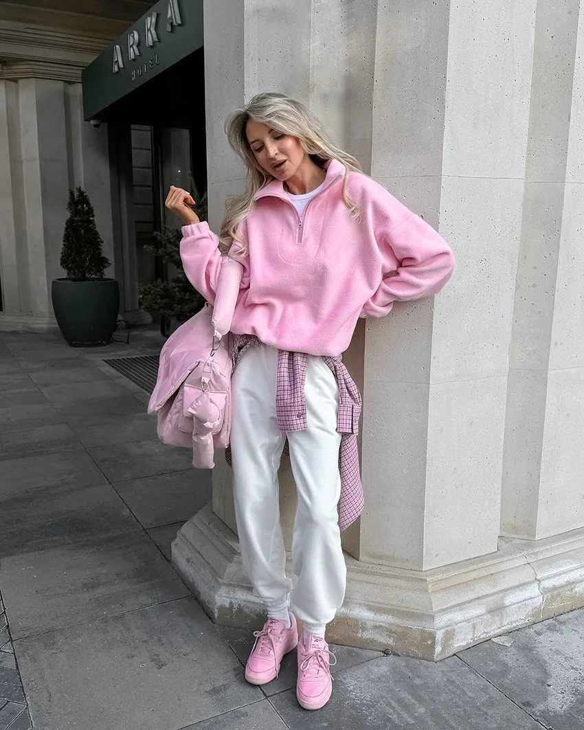 Loose Fit Pullover Hoodie Mid Long Length Commuter Style with Regular Sleeve Long Sleeve Notched Lapel Zipper Women Sweatshirt