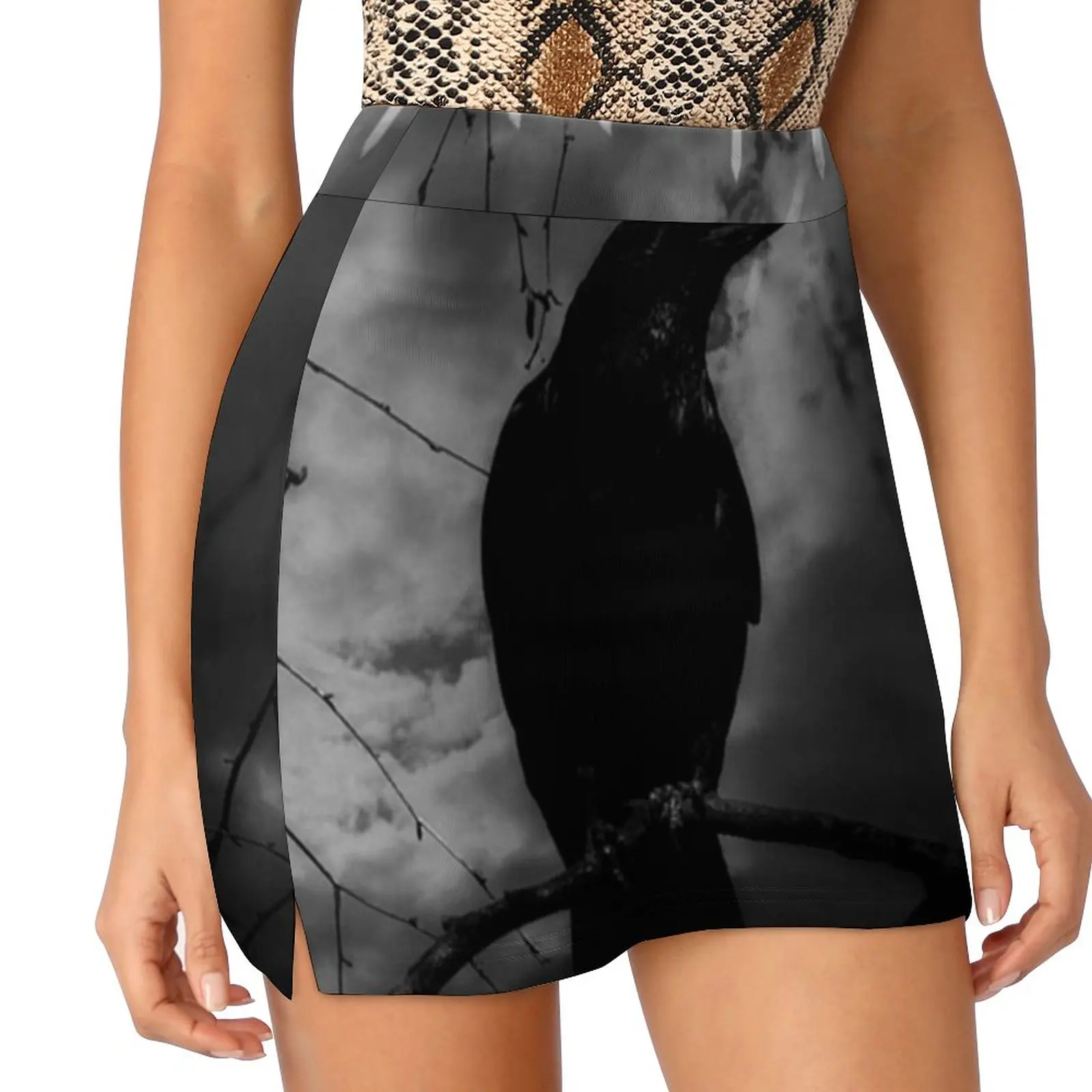 Raven Korean Fashion Skirt Summer Skirts For Women Light Proof Trouser Skirt Gothic Goth Gotico Gotica Raven Black And White