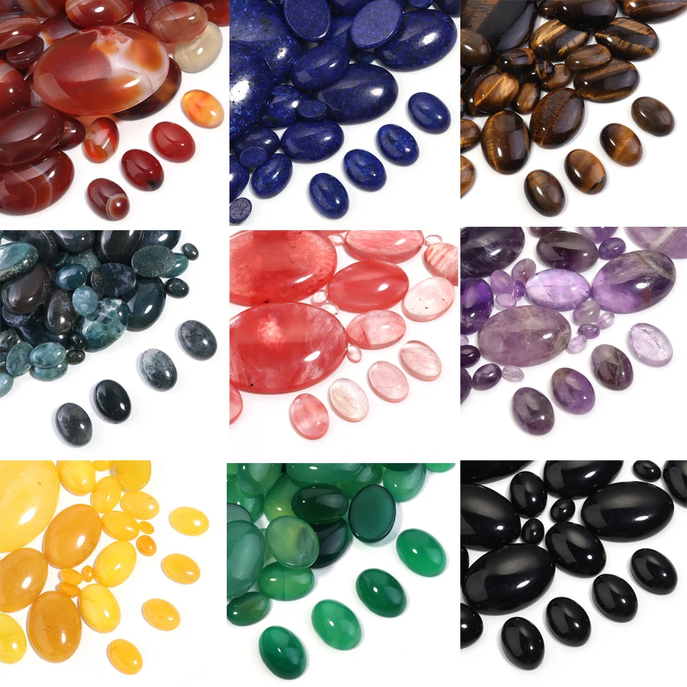 2-10pcs Natural Stone Cabochon Oval Tiger Eye Agates Jade Amethyst Stone Cabochons Beads Cameo Settings For DIY Jewelry Making