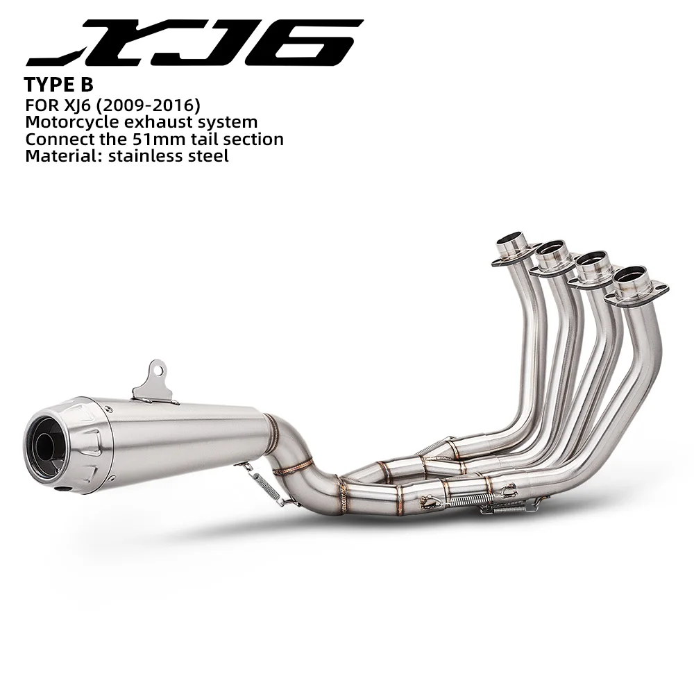 For XJ6N XJ6S XJ6 2009 - 2016 Slip On Full Motorcycle Exhaust Escape Stainless Tube Front Mid Link Pipe 51MM Muffler