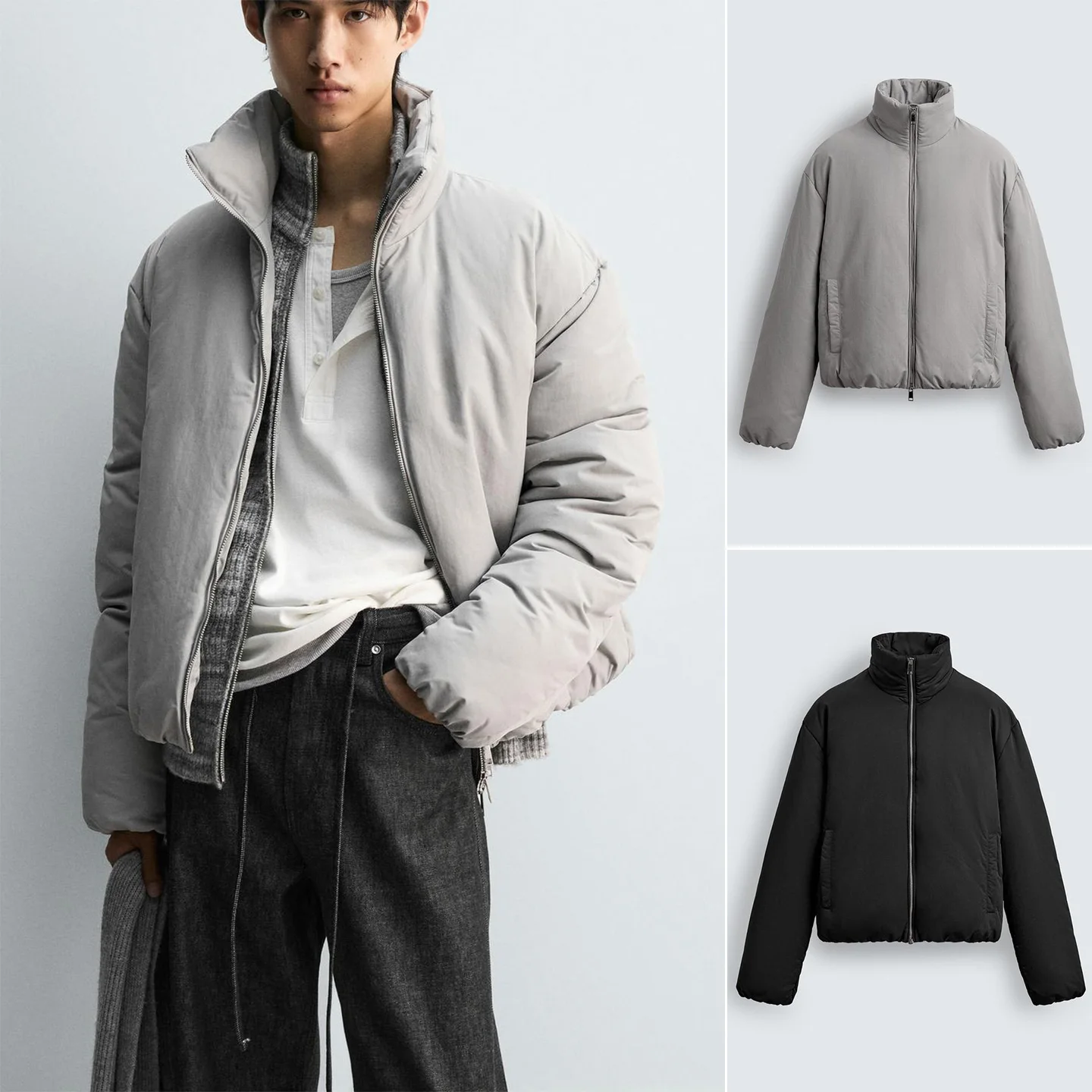 

Water-Repellent Long-Sve Stand-Collar Zipper Loose Fit Men's Jaet Youth Faion Warm Casual ort Coat Outerwear