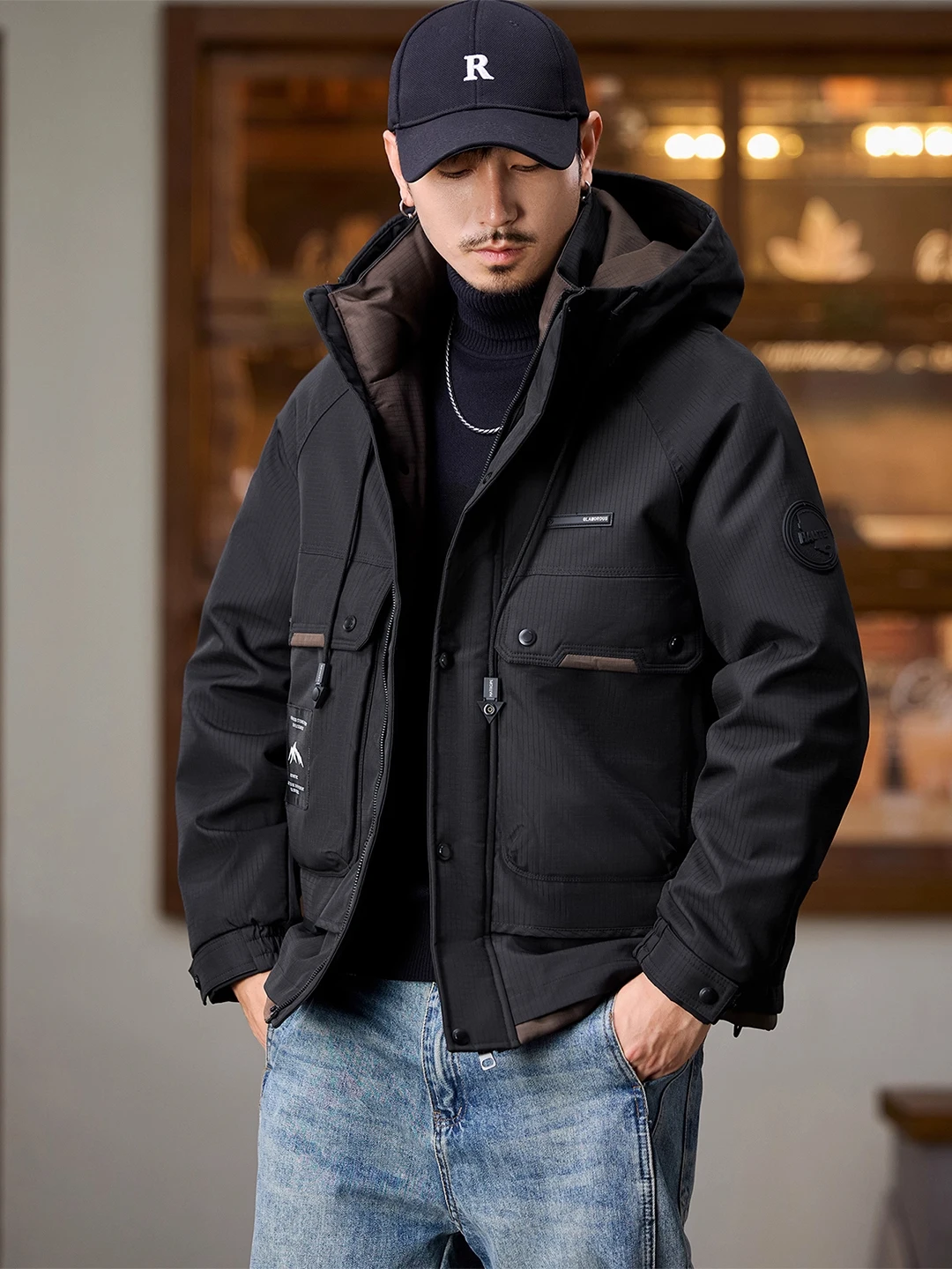 

Мужская утепленная зимняя куртка большого размера с капюшоном, 90% пуха, свободного кроя, ветрозащитная, с флисовой подкладкой, на молнии