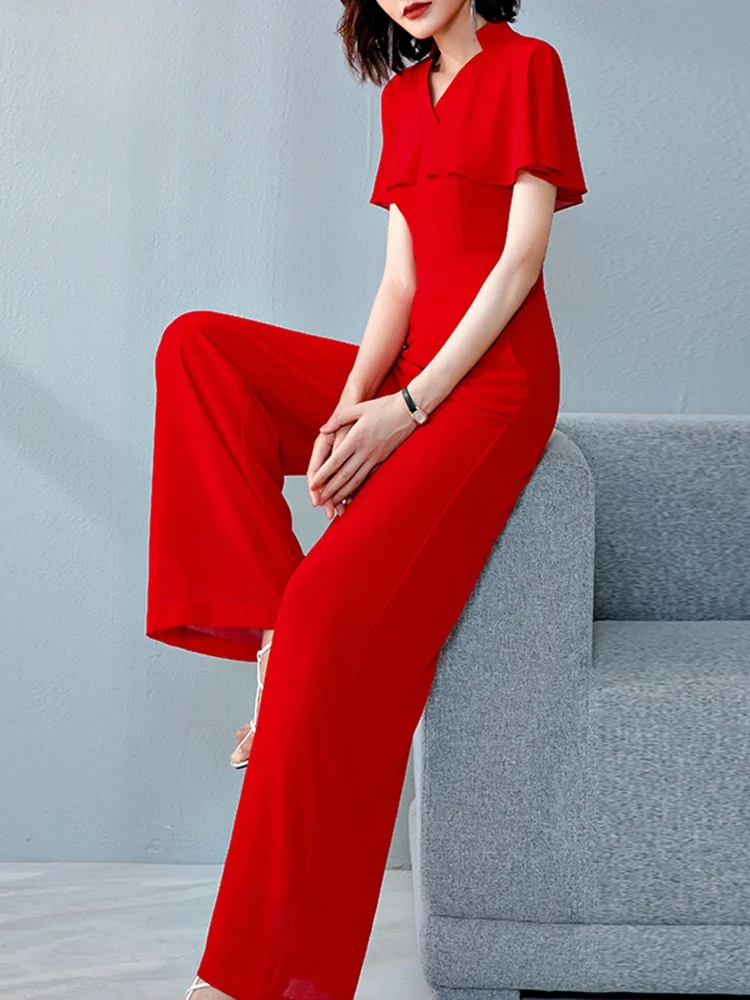 

Костюм-комбинезон Mefiya Faion красного цвета, женский, летний, новый, с широкими брюками, дизайнерский, с высокой талией, из полиэфирного волокна