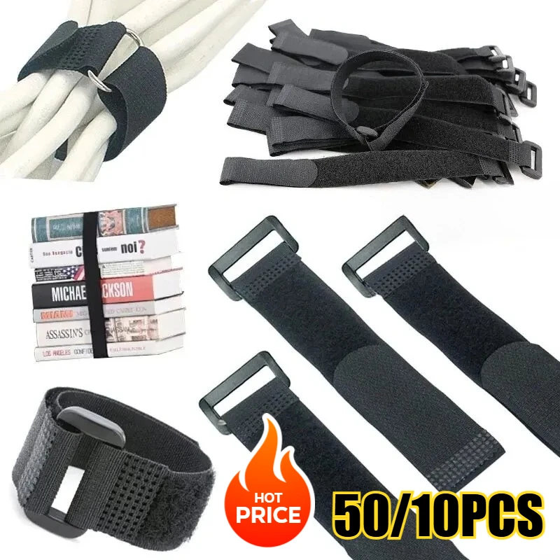 

50/30/10PCS Hook and Loop Reusable Fastening Nylon Cable Securing Straps Durable Functional Ties Length 20cm Optional