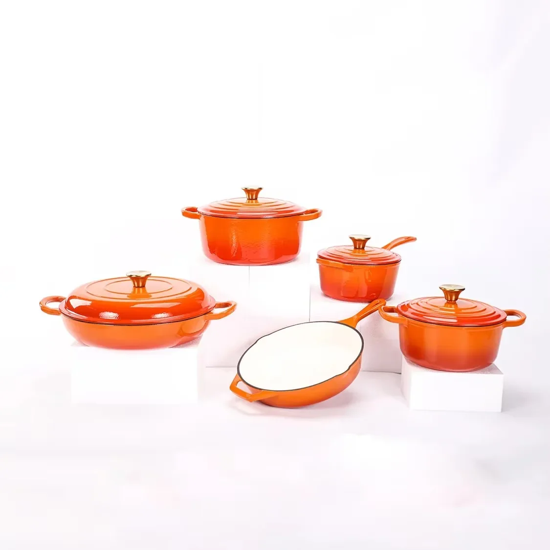 Customized Interior Enameled Cast Iron Pot Set  9-piece Cookware Dutch Oven   Kitchenware Gift Sets