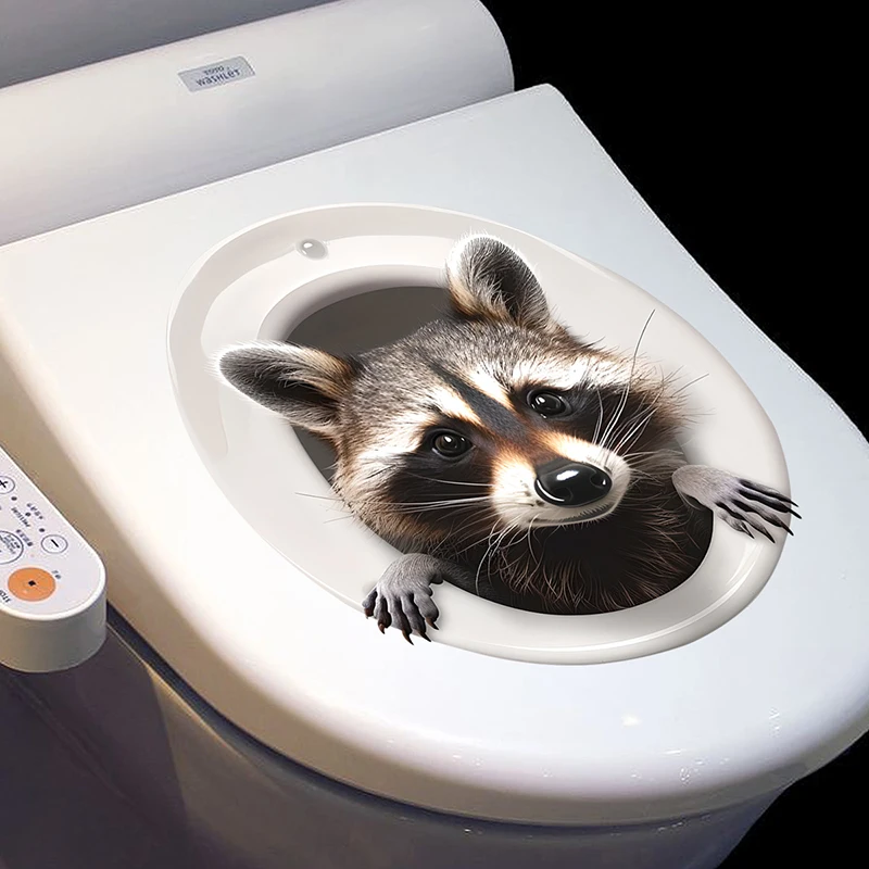 Creative Little raccoon Toilet Sticker Bathroom Toilet Cover Wall Stickers Animal Wc Funny For Home BathRoom Decoration S363