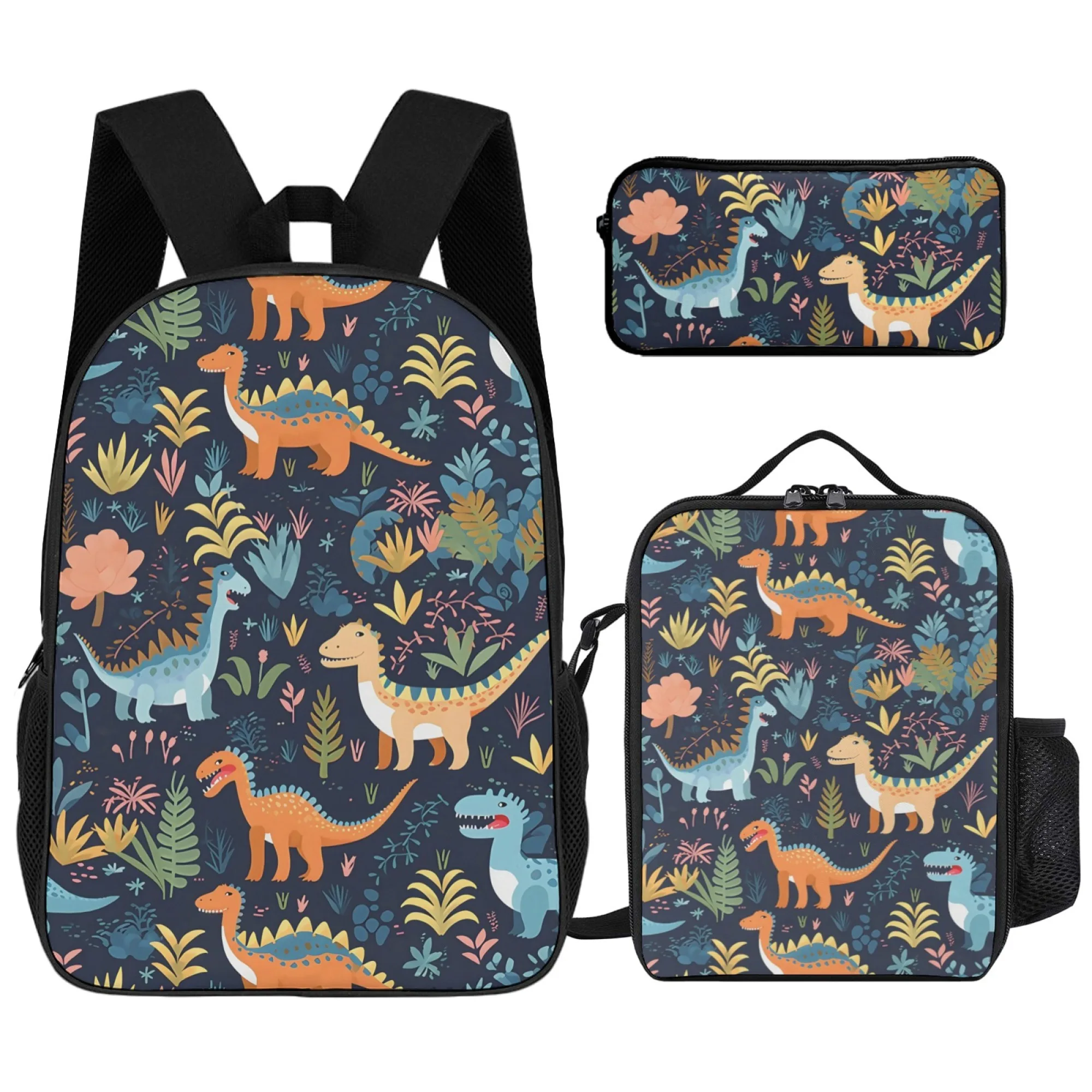 

16in cartoon printed backpack&lunch box&pencil case three piece set, lightweight material easy to wipe, suitable for school use