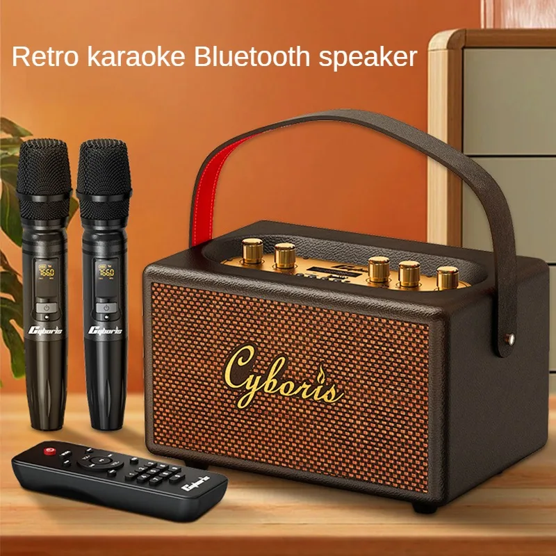 Cyboris T9 Wireless Bluetooth Speaker Indoor And Outdoor K Singer Portable Retro Microphone Sound Home Radio FM Classic Sound