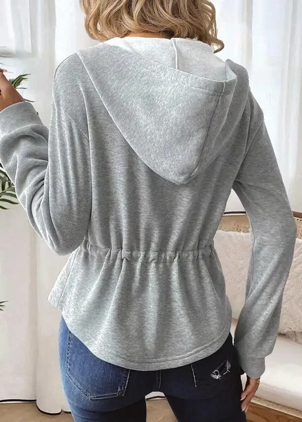 

2026 New Fashion Casual Elegant Drawstring Waist Slimming Hooded Zippered Casual Sporty Cardigan Coat