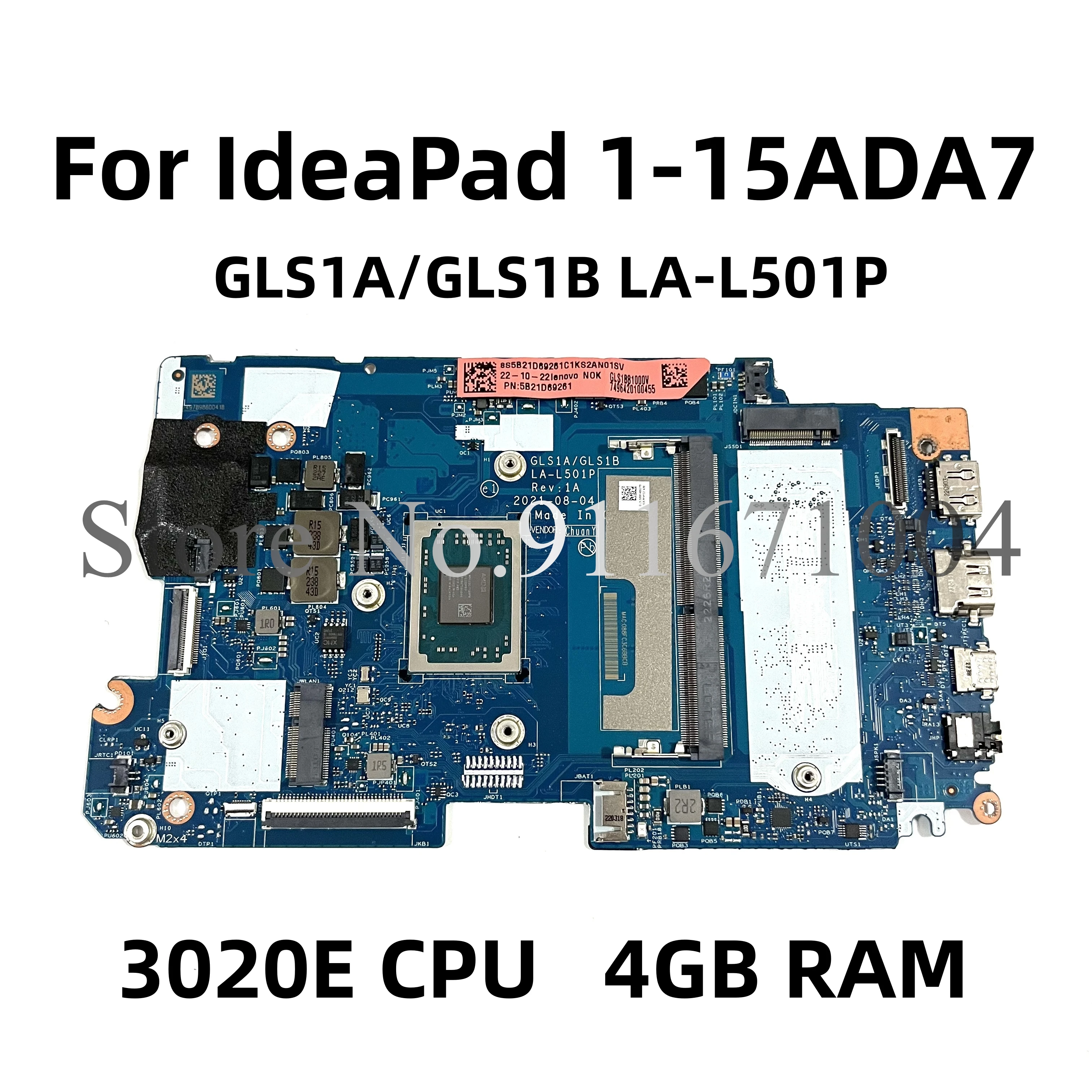 GLS1A/GLS1B LA-L501P 5B21D69261 For Lenovo IdeaPad 1-15ADA7 Laptop motherboard WIth 3020E CPU RAM 4GB + 128G SSD UMA Mainboard