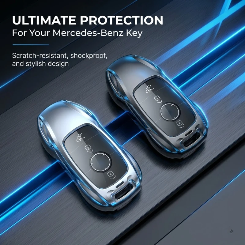 For Mercedes Benz C E-Class GLC GLA GLB GLS A200 C200 Zinc Alloy Silver Car Key Case Keyless Cover Key Shell Car Accessories