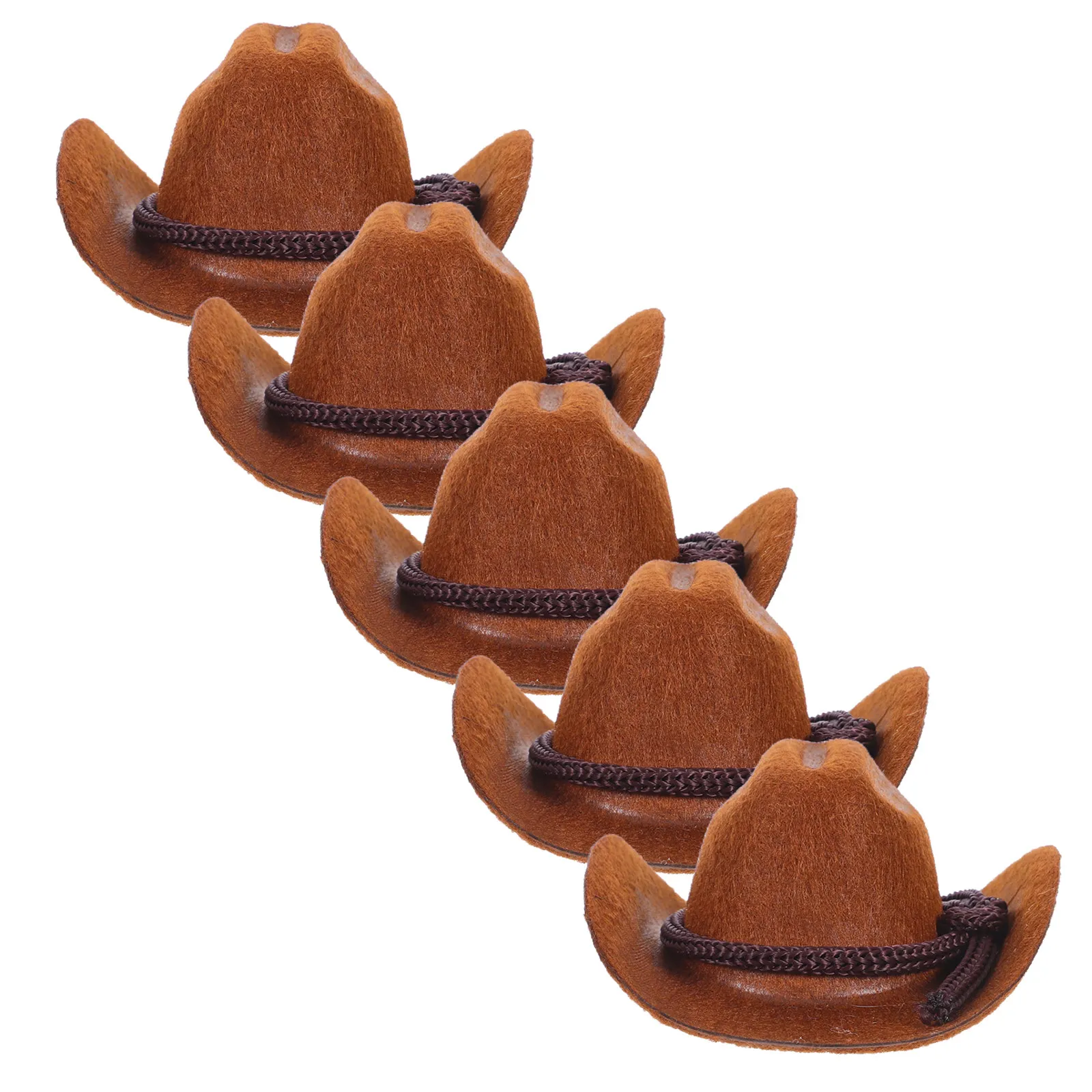5Pcs Mini Vintage Flocked Cowboy Hats Western Style Caps for Craft Birthday Party Favor Bottle Toppers Home Decoration