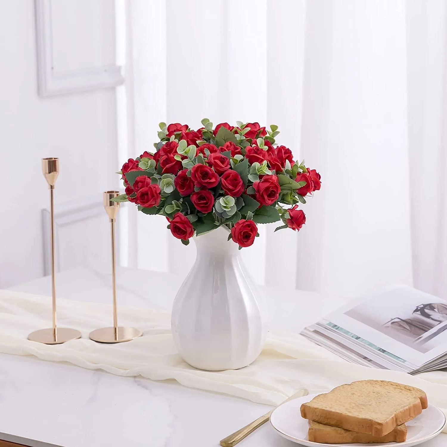 15 Köpfe Künstliche Seidenrosen Brautstrauß für Heim, Hochzeit, Blumenarrangement, Garten, Künstliche Blumen, DIY-Geschenk, Deko – Detail 34