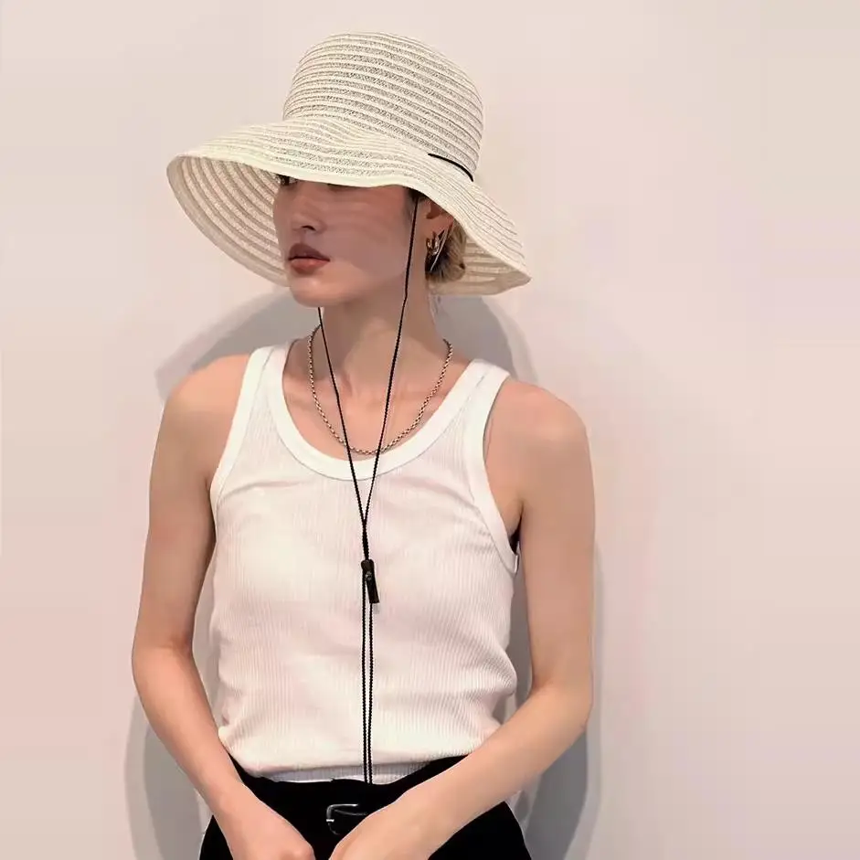 투데이풀 탱크탑 좁은 어깨 넓은 골지 텍스처 편안한 순면 고탄력 올드 패션 핀수 봉제 조끼
