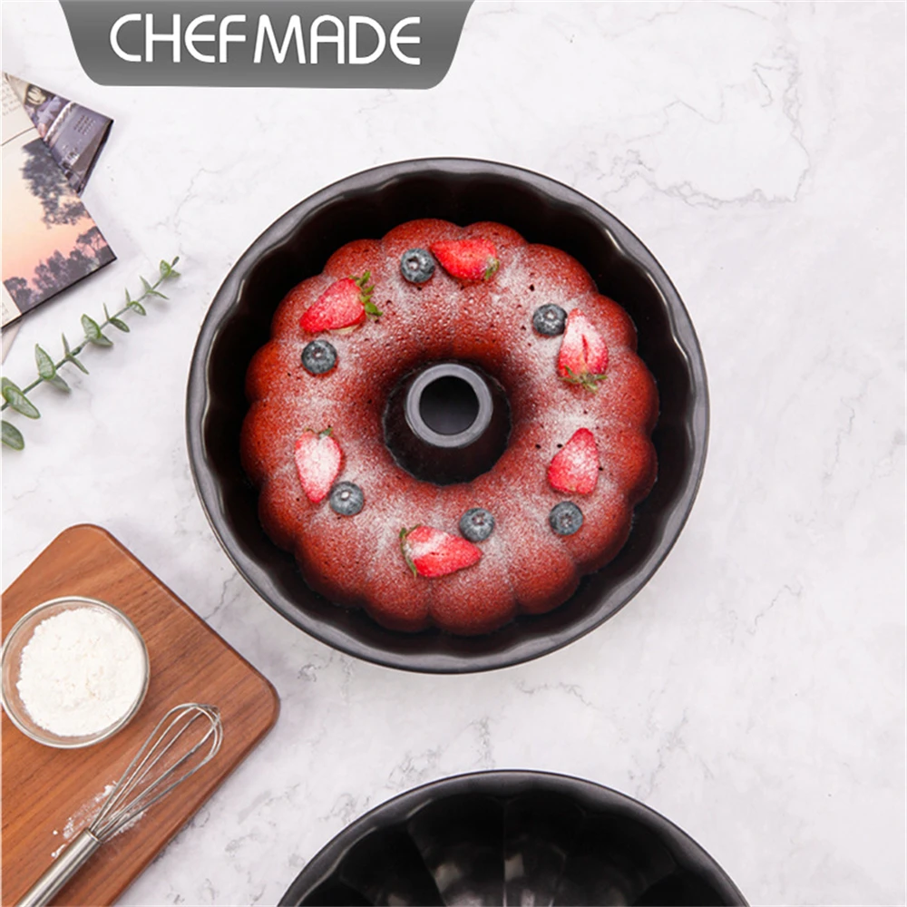 CHEFMADE 10 Inch Fluted Tube Cake Pan Non-Stick Hollow Pumpkin Baking Molds Leak Proof Cake Baking Pans for Cake Baking