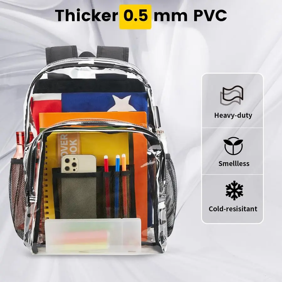 Doorzichtige rugzak Heavy Duty PVC transparante rugzak Extra grote doorzichtige rugzakken met versterkte riem voor veilig op de universiteitswerkplek