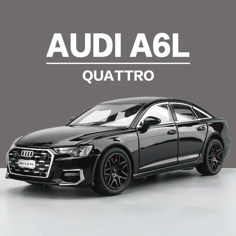 Diecast Car Model Simulation 1/24 Audi A6L Collection Miniature Voiture Home Decor Toy Vehicle Boy Gift Sound Light Home Decor