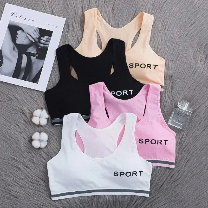 Teens Sport Bras Brassiere Puberty Gym Underwear Wireless Teenager Sport Bra Tube Top Cotton Young Girls Training Bras Lingerie