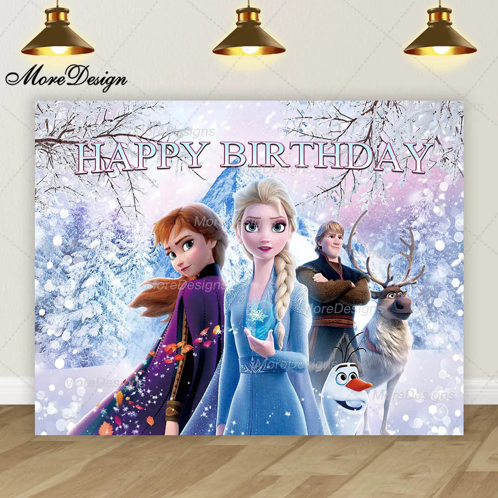 Toile de fond photo Disney Frozen pour filles, princesse Elsa, Anna, décor de fête d'anniversaire, vinyle, polyester, bannière de douche de bébé