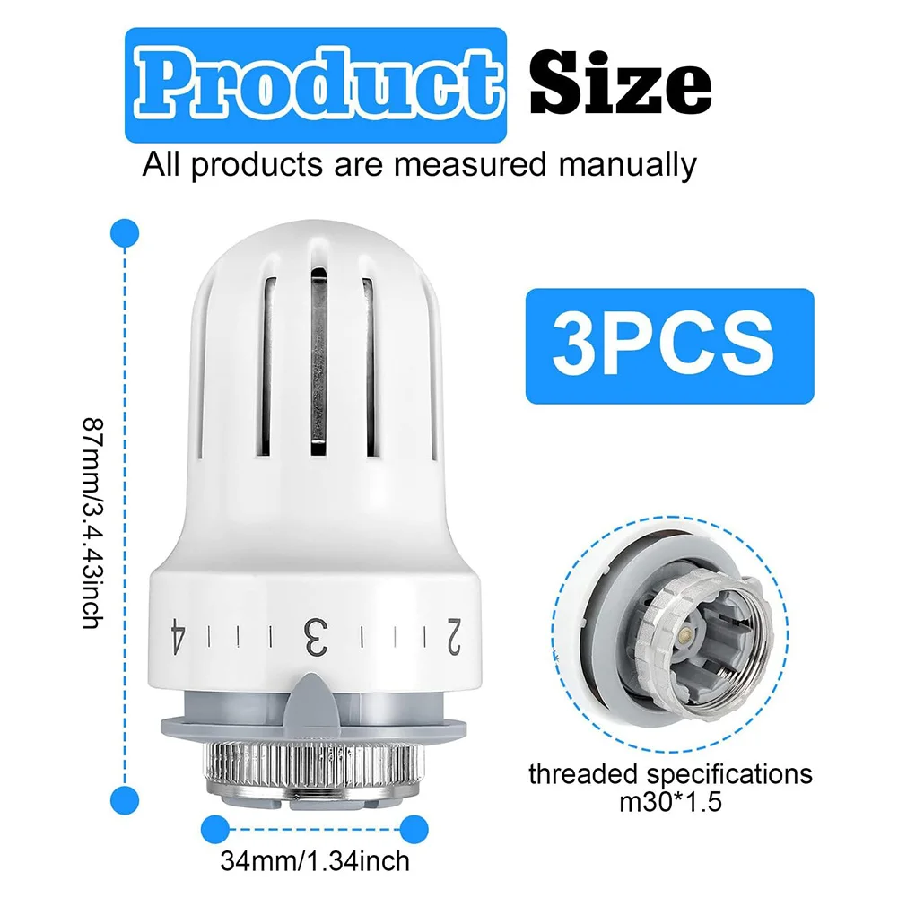 Radiator Thermostatic Head Heater Self-Adjustment 8.7x3.4cm Control Thermostat Heating Valve M30x1.5 Threaded Connections Tools