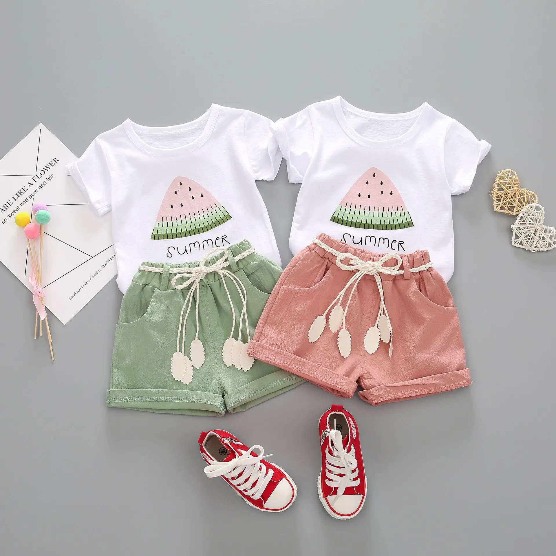 

Kids Clothes Girl's Summer Short-sleeved &Short Children Watermelon Printed Cute Breathable Toddler Baby Girl Clothes 1-4 Year