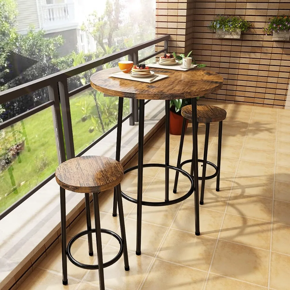 

3-piece Bar Dining Set with 2 Chairs and Wooden Roof. Easy To Assemble Breakfast in A Small Living Room and Dining Room