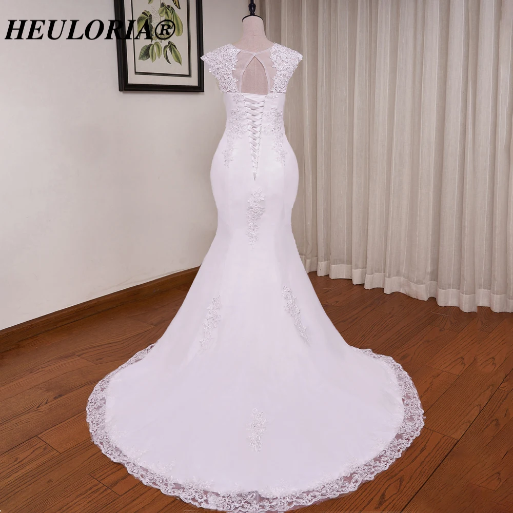 HEULORIA vintage Mermaid Wedding Dresses o neck lace beading Bride Dress lace up plus size Robe de mariage customize