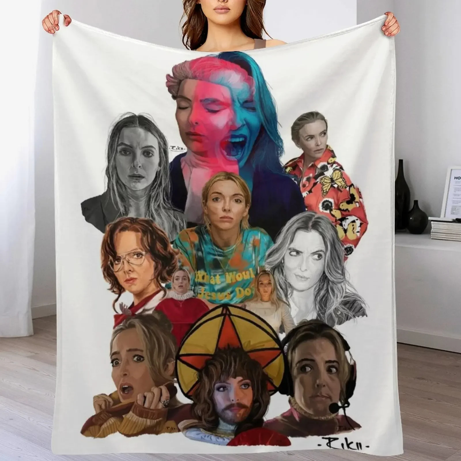 

Jodie Comer collage Throw Blanket Moving bed plaid Beach Furry Blankets