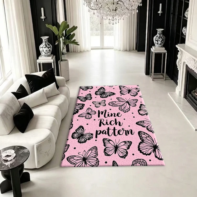 Pink Butterfly Pattern Carpet Romantic Style Carpet Suitable for Bedroom Living Room Home Interior Decoration