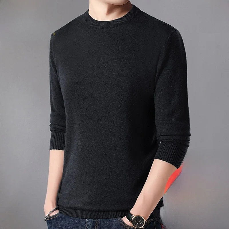 

Thiened Woolen Knitted Sweater Men's round Ne Winter Top Faion Ci Sle Casual Long Sve Busin Casual Pure Color