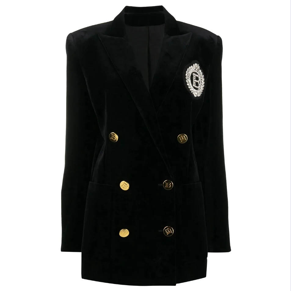 Spring And Autumn New British Style Rhinestone Loose Double-breasted All-match Velvet Suit Jacket Women Blazers