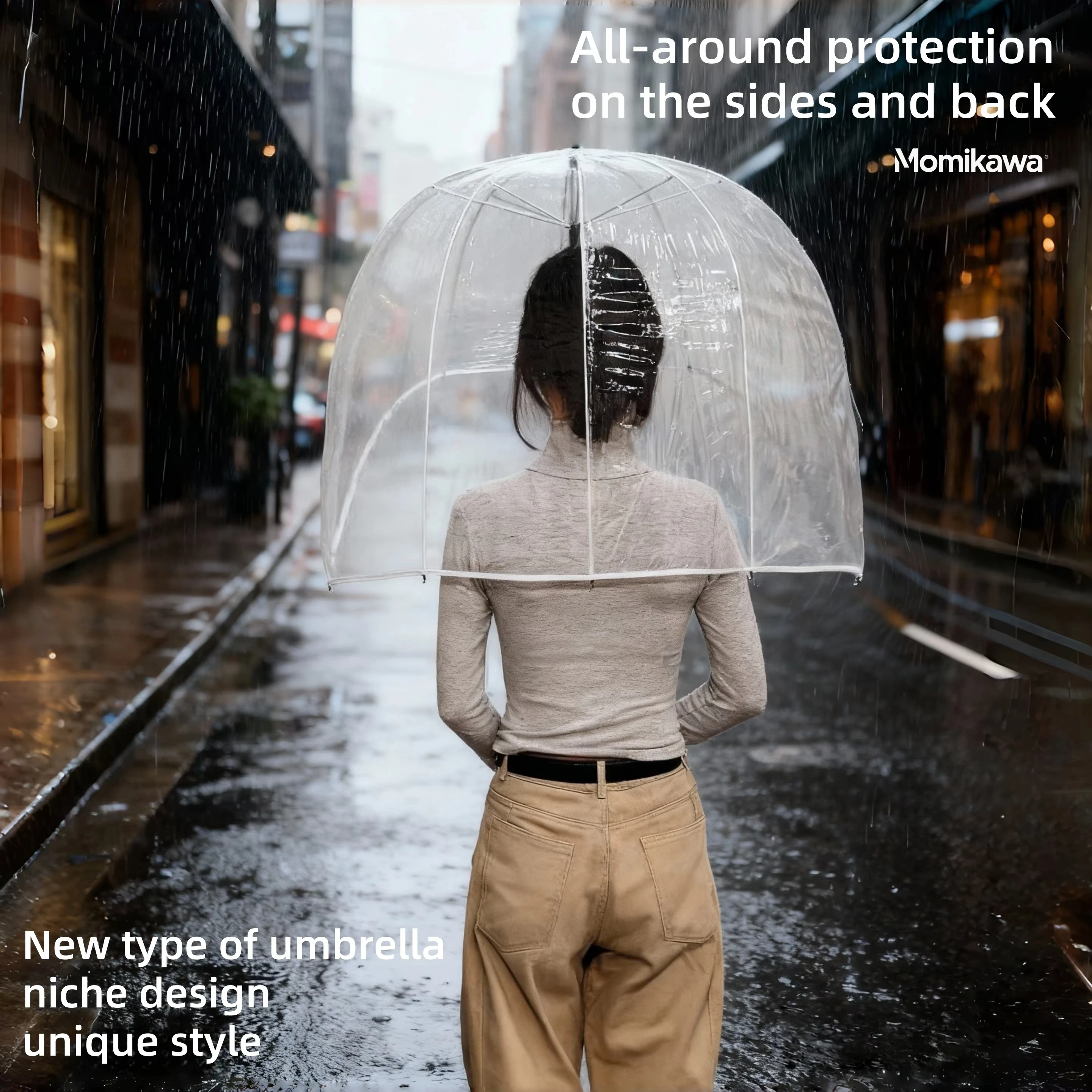 Langstieliger Helm-Regenschirm Winddicht Wasserdicht Transparente Spaßmütze für Outdoor-Aktivitäten bei jedem Wetter – Detail 4