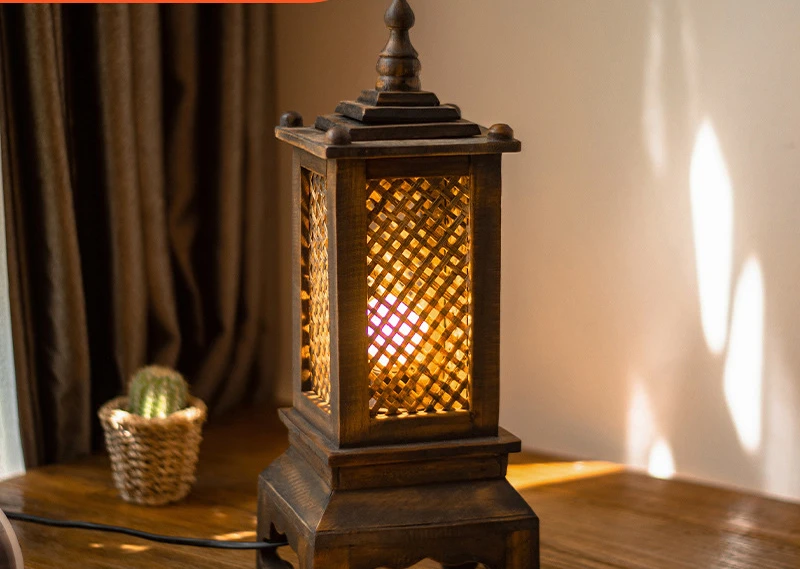 South East Asia Style Thai Lamps Bedroom Solid Wood Bedside Lamp Chinese Retro Zen Night Lamp Antique Tea