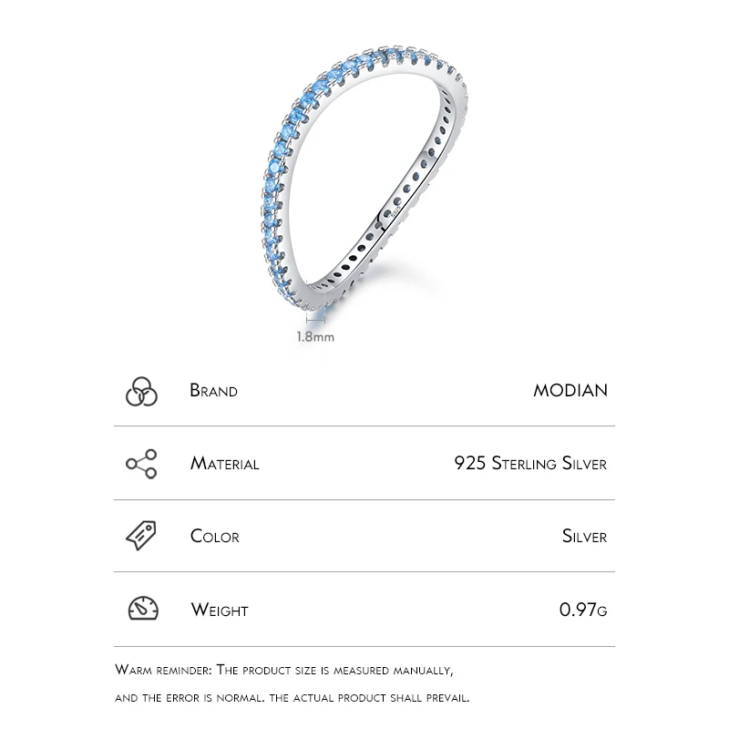 MODIAN 925 Sterling Silver Multi-color CZ Simulated Diamond Eternity Band Rings For Women Fashion Irregular Wave Wedding Jewelry