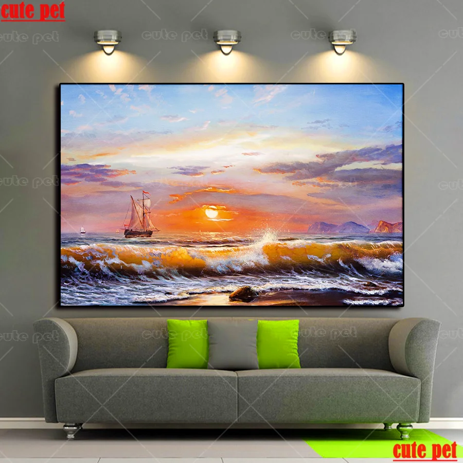 diamond embroidery Sunset ocean wave landscape 3d diy diamond painting cross stitch diamond mosaic 5d full rhinestones art Decor