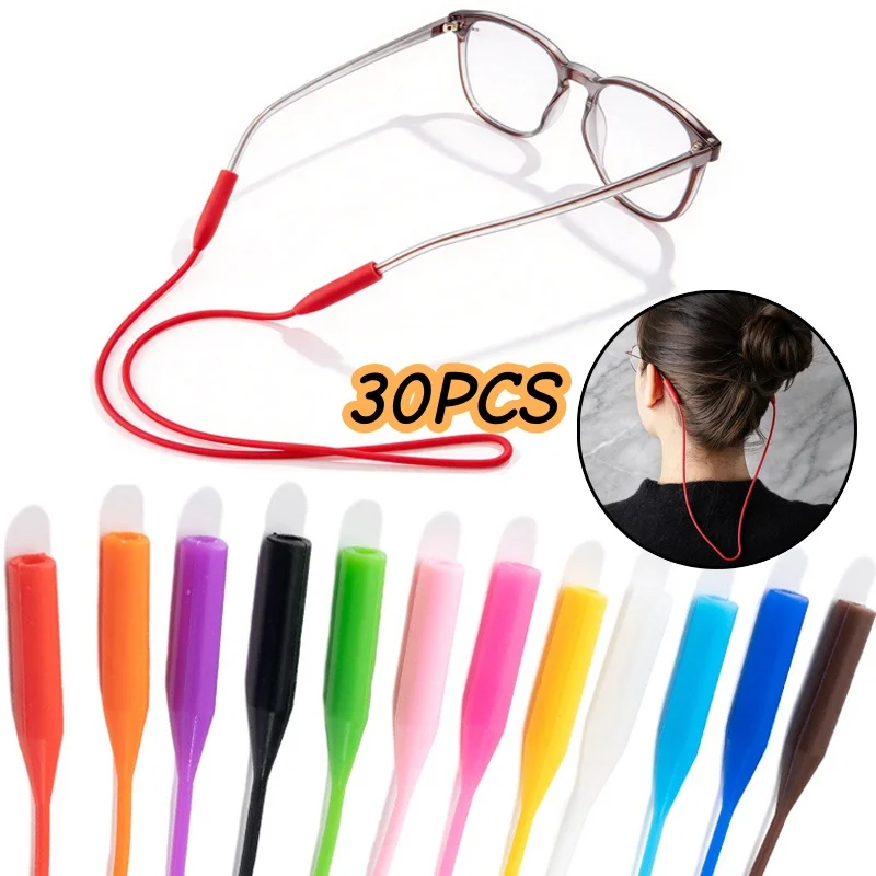 30PCS Retro Sports Adjustable Glasses Chains Candy Color Silicone Eyeglasses Lanyards Women Men Eyewear Straps Eyewear Retainer