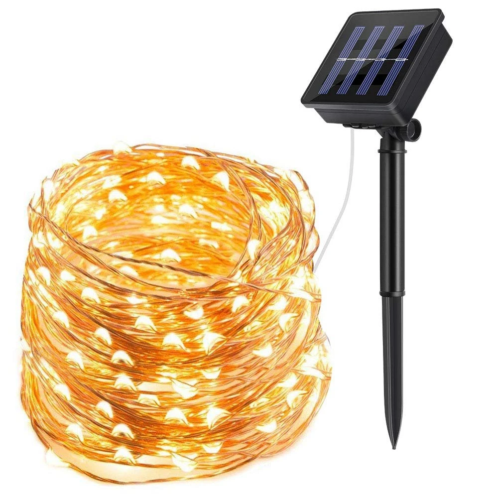 10m 20m Solar Powered Waterproof Fairy String Copper Wire Lamps For Christmas Bedroom Patio Wedding Party Garde