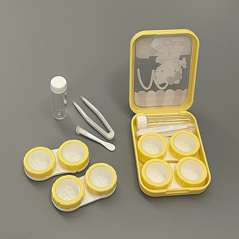 صندوق عدسات لاصقة لطيف الكرتون عدسات لاصقة رفيق صندوق العناية صندوق تخزين مجموعتين من صندوق العدسات اللاصقة