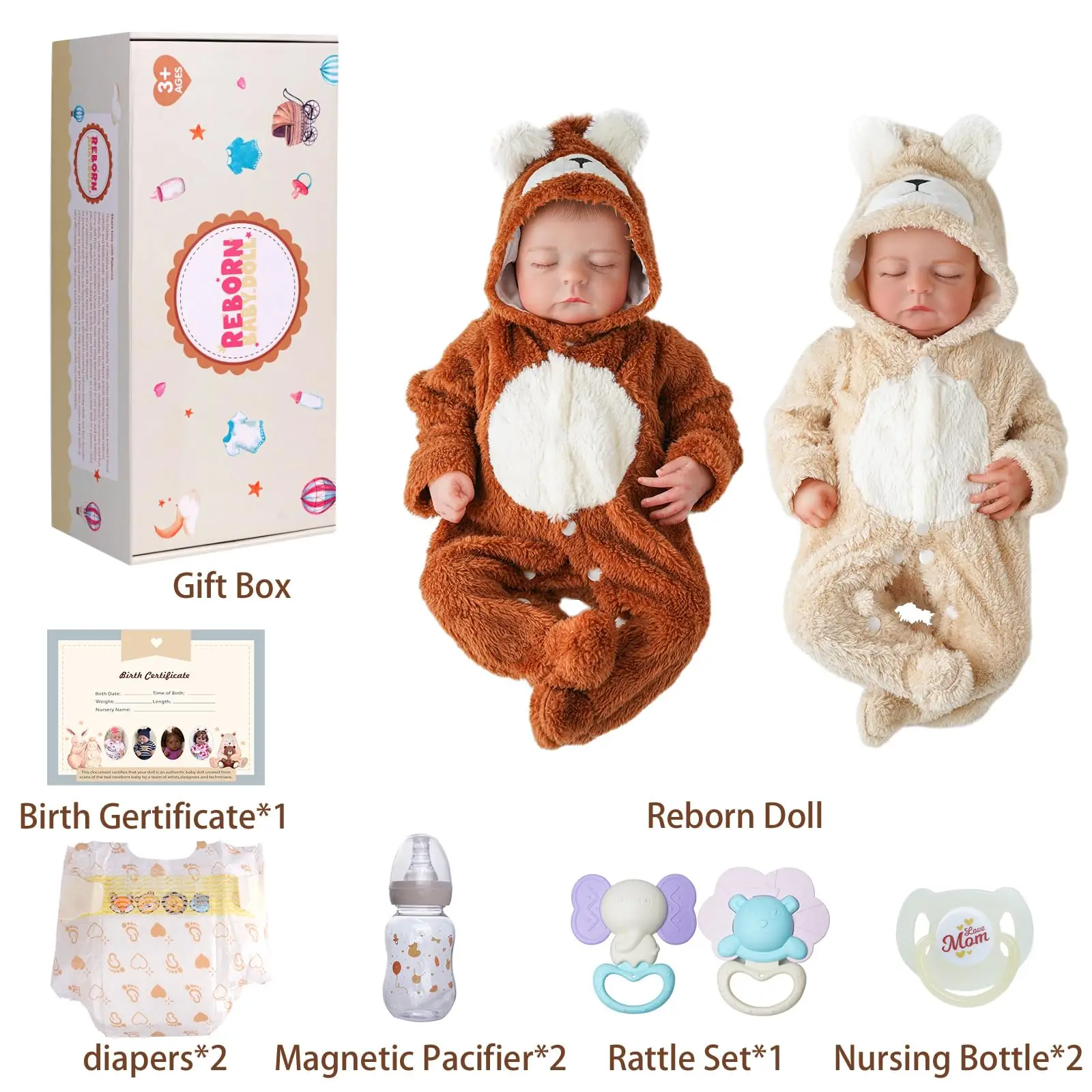 ทารกแฝดทารกแรกเกิดที่เหมือนจริงขนาด 20 นิ้ว – ตุ๊กตาทารกแรกเกิดที่เหมือนจริงที่กำลังนอนหลับพร้อมตัวผ้าเนื้อนุ่มและอุปกรณ์เสริม ของขวัญคริสต์มาส