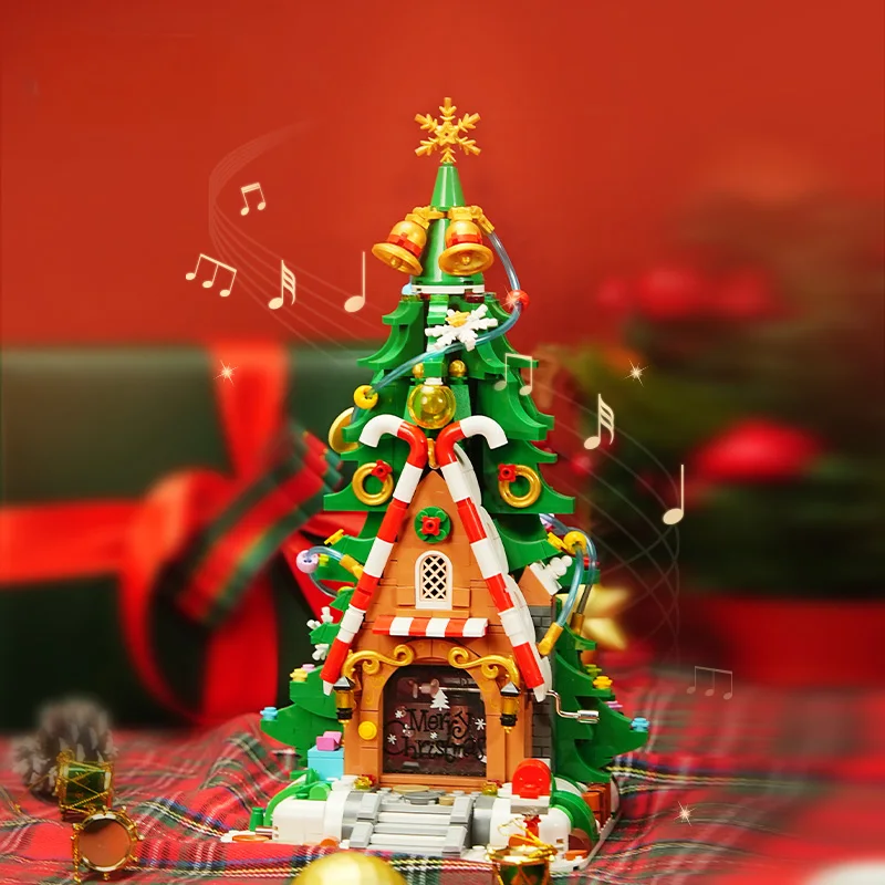 

Christmas Elf Tree House Music Box Building Blocks-Educational Toy for Kids Aged 8-10-12 Christmas Gift