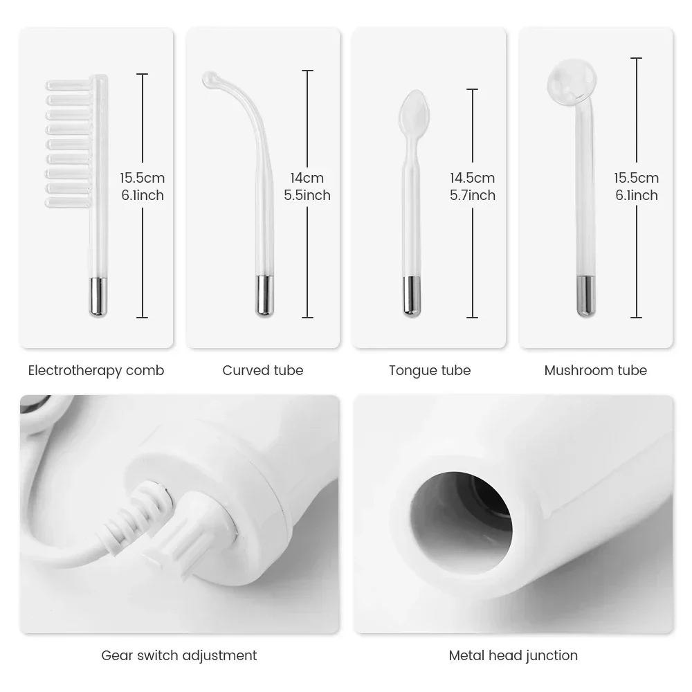 Portable Electrode High Frequency Facial Beauty Machine Electrotherapy Wand Glass Tube Face Cleansing Skin Tightening Device