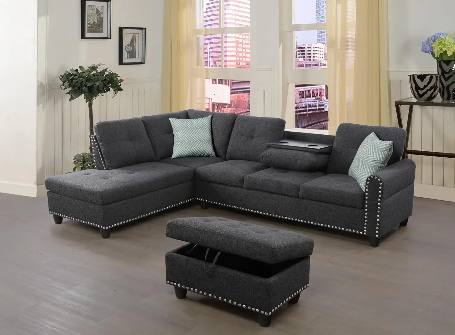 Sofa Upholstered Modular Couch with Cup Holder, 29