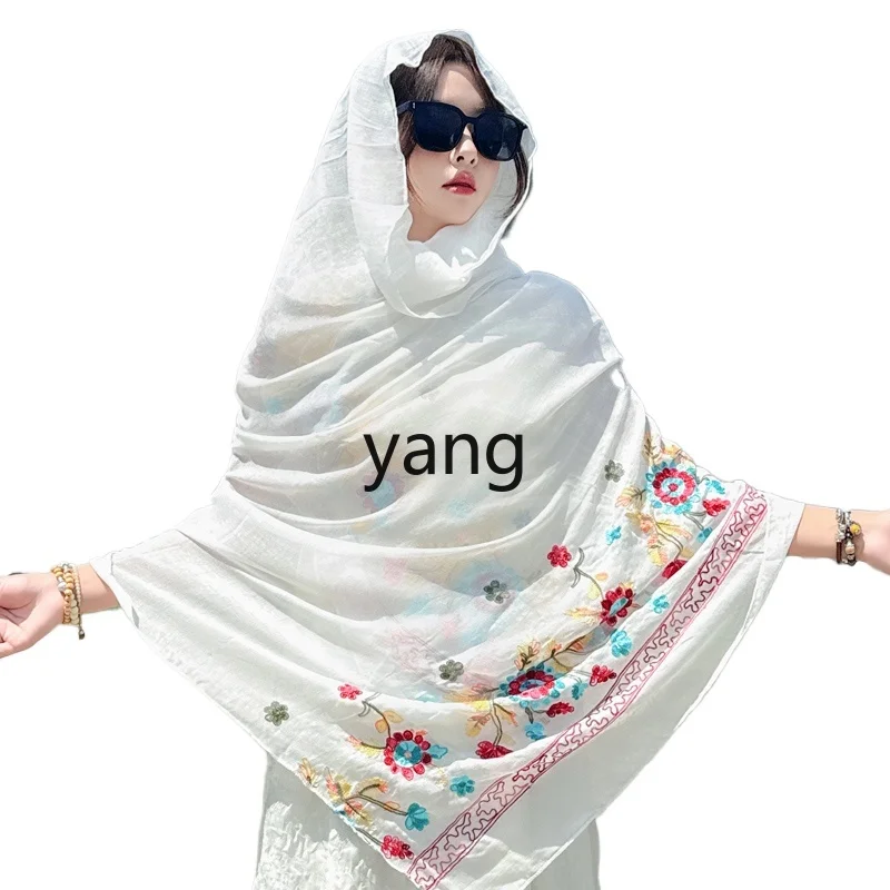 

LMM summer embroidery scarf women's air conditioner sunscreen dual-purpose silk scarf ethnic style shawl thin