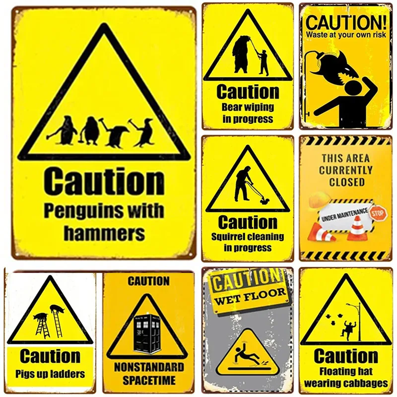 1Pc Retro Metal Sign Attention Poster Art Decor Painting Prohibits Approaching Dangerous Construction Areas Aluminum